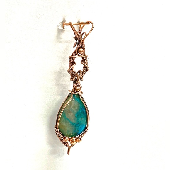 HANDCRAFTED Chrysocolla Hand Wrapped Oxidized Pure Copper Statement Pendant - Picture 9 of 10